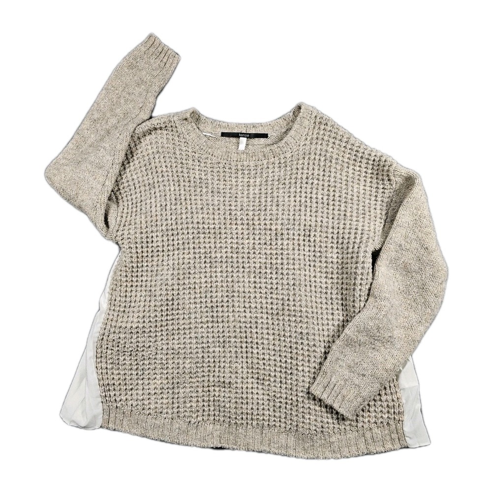 Kensie Waffle Knit‎ Sweater Womens Large Beige White Cotton Baby Doll